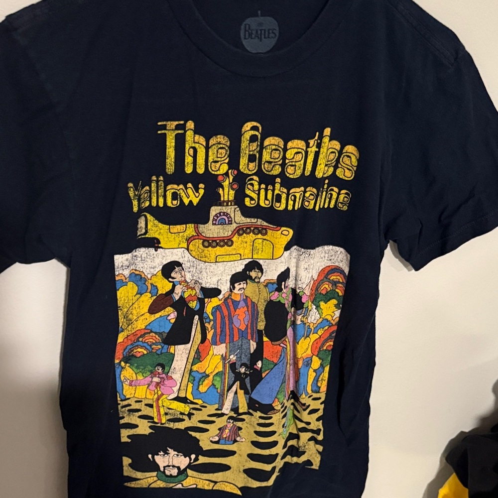 The Beatles Navy Tee with Yellow Submarine Design